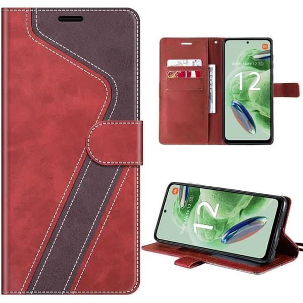 Fodral - E.F.Connection - för Redmi Note 12 5G - Röd - PU-läder - Mjuk - Plånbok Rödbrun