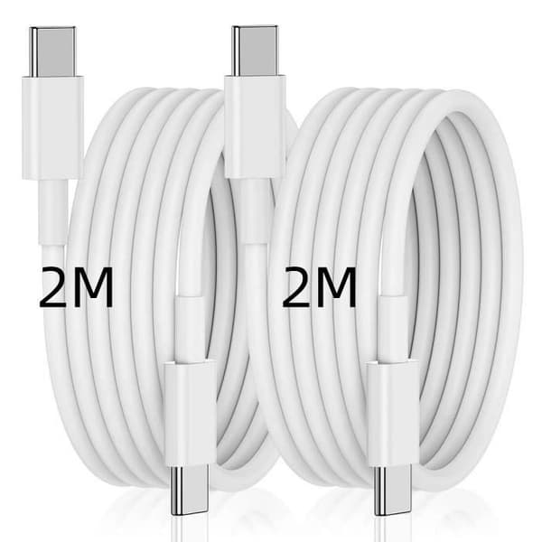 2 USB-C till USB-C 6A Snabb 65W för iPhone 17 17 Pro Max 16 Pro iPhone 15 iPad A16 - Vit 2 Meter