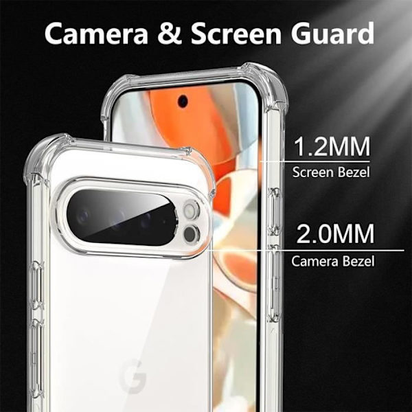 Fodral och 2 härdade glasögon för Google Pixel 9 Pro XL - Transparenta stötsäker silikon smala förstärkta hörn