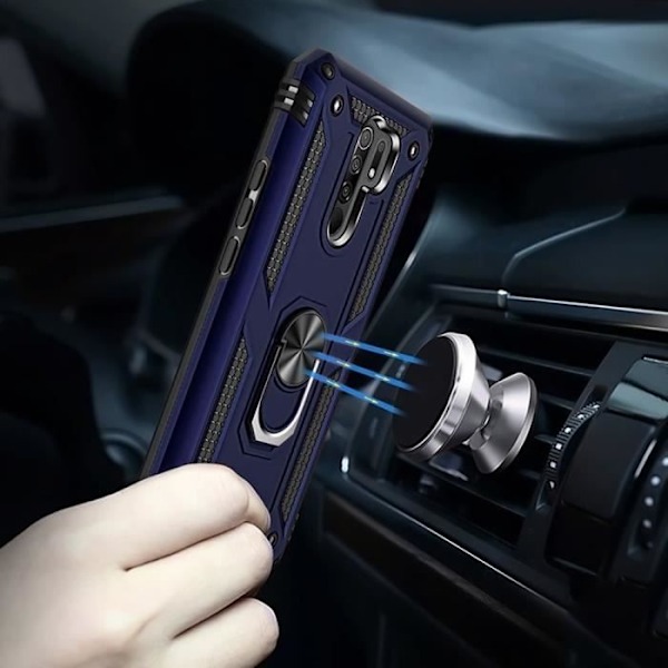 Skyddsskal - E.F.CONNECTION - för Redmi Note 10 4G - Silikon - Härdat glas - Stödring Blå