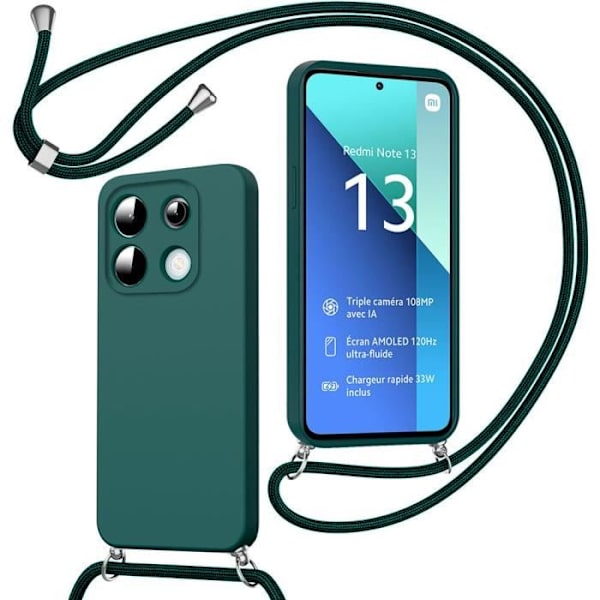 Crossbody-fodral för Xiaomi Redmi Note 13 4G (inte för 5G), midnattsgrönt, ultramjukt silikonstötsäkert fodral