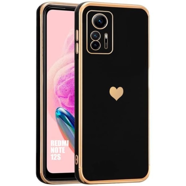 Coque - Xiaomi - Redmi Note 12S - Stöttålig - Flytande Silikon - Guld Kärlemotiv Svart