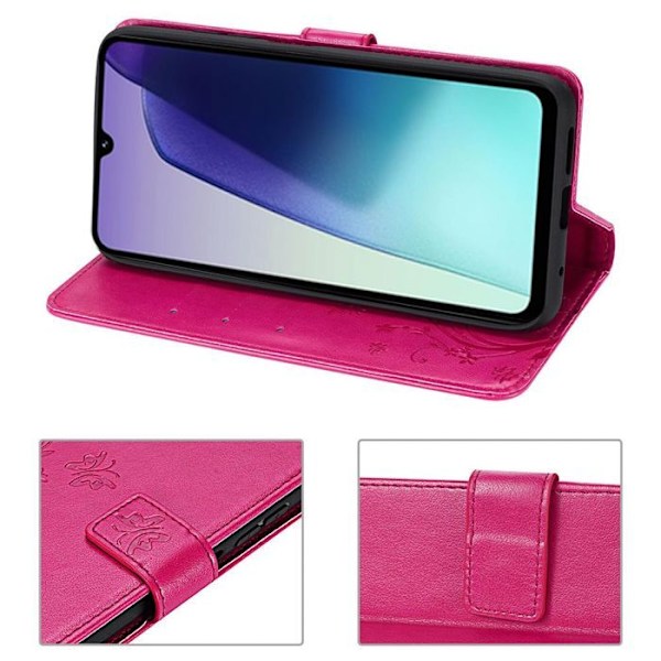 Coque til Xiaomi Redmi 14C, Anti-Ridser Beskyttelse 360 Grad Effekt Læder Fuchsia Mønster Plante Sommerfugl Fuchsia
