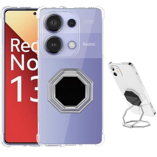 Coque - E.F.CONNECTION - För Xiaomi Redmi Note 13 Pro 4G - TPU Silikon Transparent - Silver Ring - Mjuk Transparent