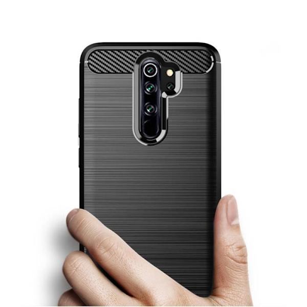 Til Xiaomi Redmi Note 8 Pro 6.53": Børstet Carbon Fiber TPU Silikone Cover - SORT