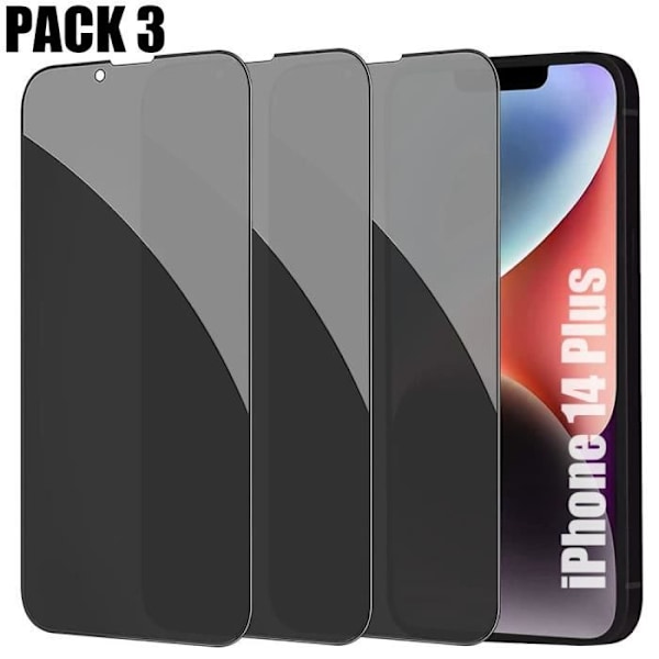 3 Anti-Spy Tempered Glasögon för iPhone 14 Plus (6,7") skydd Svart