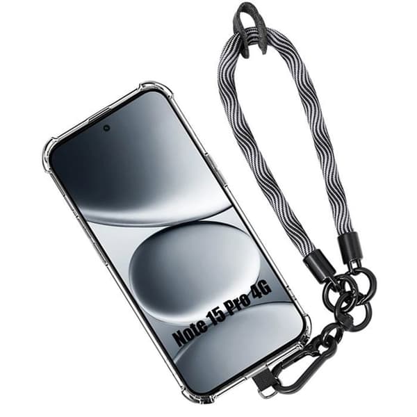 Skyddsfodral för Xiaomi Redmi Note 15 Pro 4G, Stötsäker Silikon med Avtagbart Armband Grå Grå, klar