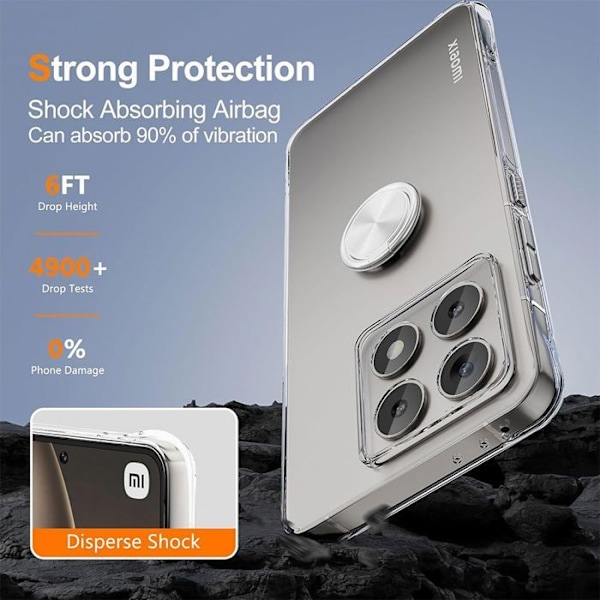 Antishock cover til Xiaomi 14T Pro med roterende sølvring 360 grader Transparent