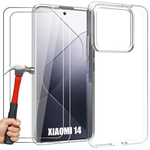 Fodral till Xiaomi 14 med 2 härdade glasögon - Transparent silikonförstärkt skyddsfodral