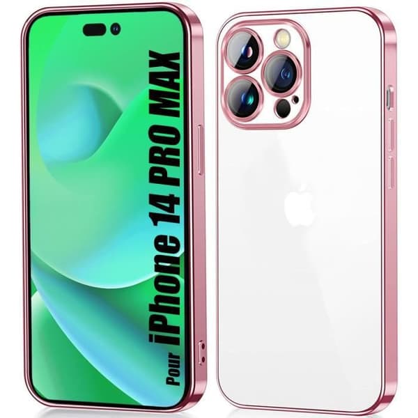 Coque - Silikon - för iPhone 14 Pro Max - Transparent - Rosa Kant - Ultra Slim Rosa