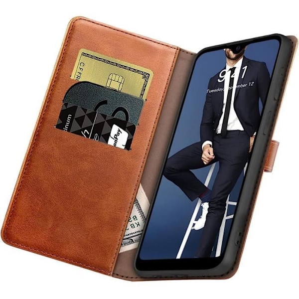 Beskyttelsesskal - E.F.CONNECTION - til Redmi Note 10 - Lædereffekt - Brieftasche - Brun - 2 Tempered Glass kastanj