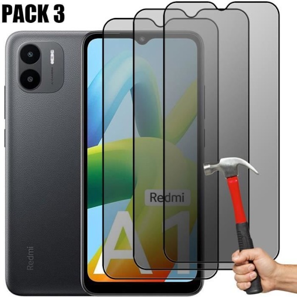 Anti-Spy Skärmskydd i härdat glas för Xiaomi Redmi A1/A2 - E.F.CONNECTION - Paket med 3 Svart