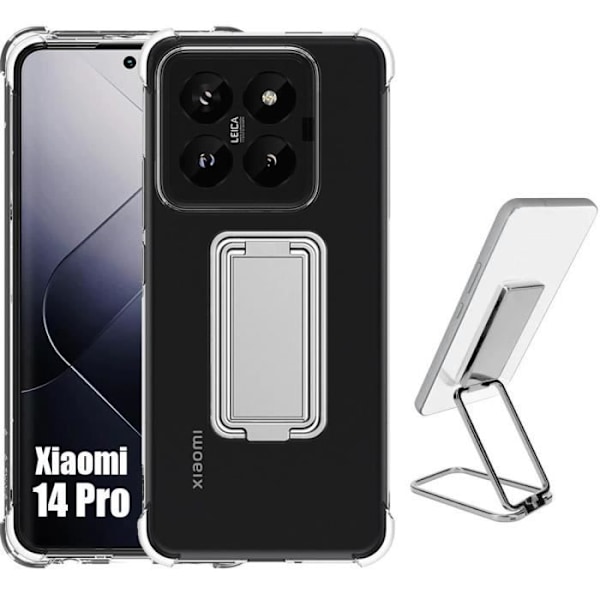 Coque - E.F.CONNECTION - til Xiaomi 14 Pro - Transparent Silikone - Justerbart Stativ - Stødpåsættelse Transparent