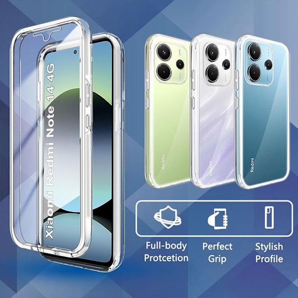 Coque til Xiaomi Redmi Note 14 4G (ikke til 5G) Fuld beskyttelse Stødabsorberende Silikone PC Transparent Transparent