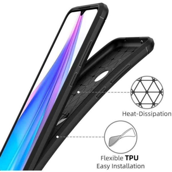 Taske til Redmi Note 8T (6,3") Inkluderet hærdet glas Silikone Sort Anti Shock Funktioner Ståldesign TPU forstærket beskyttelse Svart
