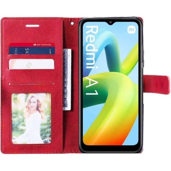 Skydd för Xiaomi - E.F.Connection - Redmi A1-A2 - PU-läder - Stötbeständig - Kortficka Röd