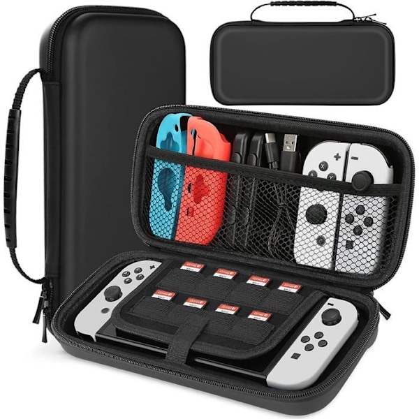 Hus för Nintendo Switch/Switch OLED, Hårt skyddande transportfodral med hög kapacitet - Svart Svart