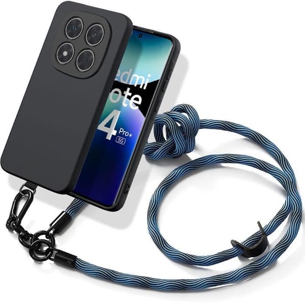 Skydd för Xiaomi Redmi Note 14 Pro Plus 5G/Note 14 Pro+ 5G - Svart silikon med robust blått snöre Mörkblå