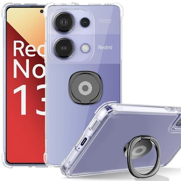 Coque - Xiaomi - Redmi Note 13 Pro 4G - Silikone hybrid - 360° roterende ring - Sort Svart