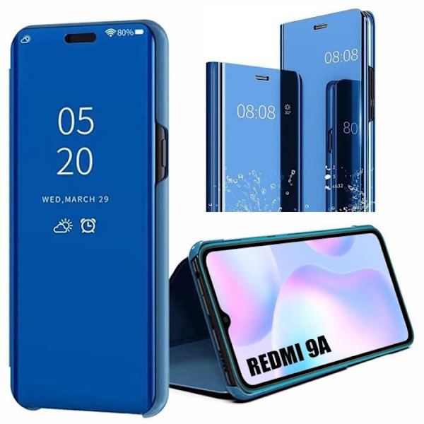 Skyddsfodral för Redmi 9A - E.F.CONNECTION - Anti-Shock Mirror Effect - Genomskinligt fönster - Blå blå