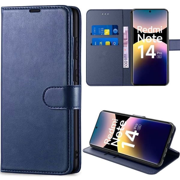 Coque - E.F.CONNECTION - För Xiaomi Redmi Note 14 Pro 5G - Marinblå PU-läder - Rep防 - Justerbart stativ marinblå