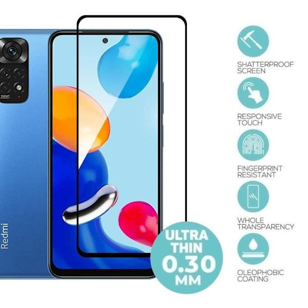 Pack-2 helt härdat glas för Xiaomi Redmi Note 11-11S - Stötsäkert skärmskydd Transparent med svart kant