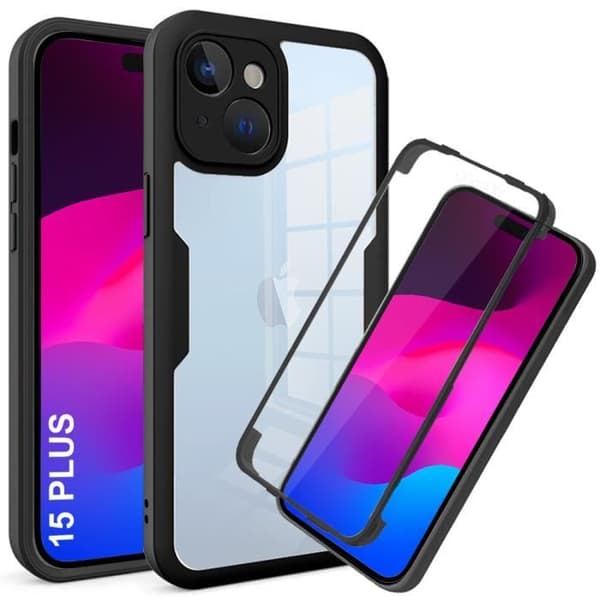 Coque 360 - Helhetskydd - för iPhone 15 Plus - Rep-resistant - Svart - TPU och Hård PC Svart