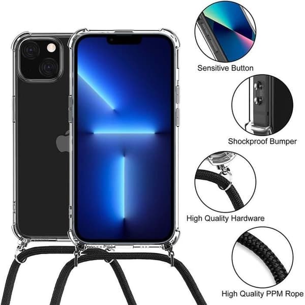 Coque - iPhone - 13 Pro - AntiChoc - Förstärkt Skydd - Halsrem Rosa Transparent-rosa