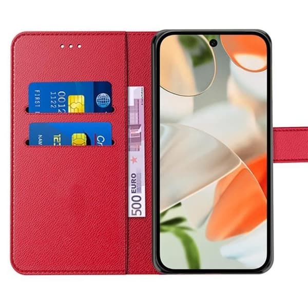 Skyddsfodral - E.F.CONNECTION - för Google Pixel 9 - Syntetiskt läder - Stötsäker - 2 Härdade glas Röd