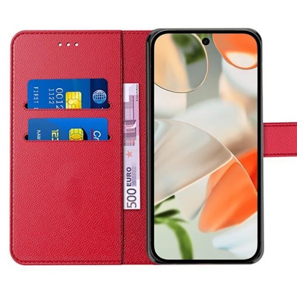 Skyddsfodral - Google - Pixel 9 - Syntetiskt Läder - Stötdämpande - 2 Härdat Glas Röd