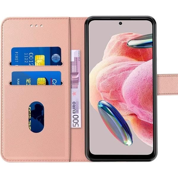 Coque Intégrale - E.F.CONNECTION - För Xiaomi Redmi Note 12 - Rose Läder Effekt - Ställ - Plånbok Rosa