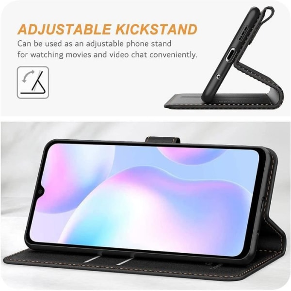 Etui til Xiaomi Redmi A1/A2 Sort Anti-skrabekortholder Blødt PU-læder 360 grader Svart