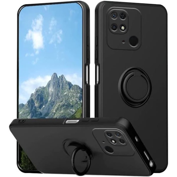 Fodral till Xiaomi Redmi 10C Color Black med stödring Svart