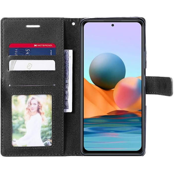 Fodral + 2 härdade glasögon för Redmi Note 10 Pro - Tvåfärgat fodral med lädereffekt Marinblå-svart