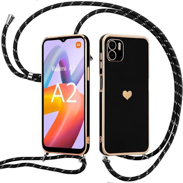 Fodral till Xiaomi Redmi A2 Stötsäkert skydd Mjuk silikon med axelrem Svart