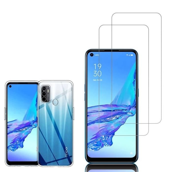 För Oppo A53 2020- A53s-A32- A33 (2020) 6,5": UltraSlim gel silikonfodral - TRANSPARENT + 2x härdat glasfilmer