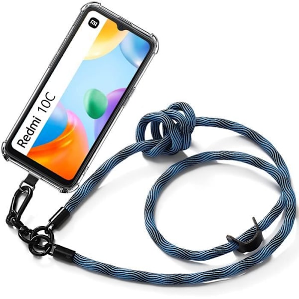 Lanyardfodral för Xiaomi Redmi 10C Stötsäkert förstärkt skydd med Robust Lanyard Blue Transparent-Blå