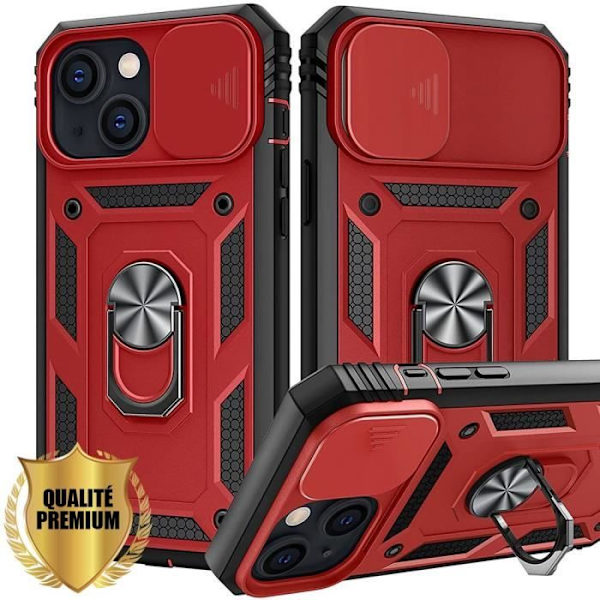 iPhone 13-fodral - E.F.CONNECTION - Röd - Stötsäker - Magnetiskt ställ - Skjutbart kameraskydd Röd