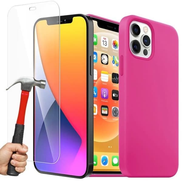 Silicone Liquid Case - E.F.CONNECTION - för iPhone 12 Pro Max - Fuchsia - Stötsäker - Repfria Fuchsia