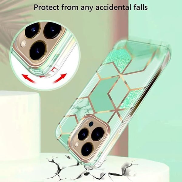 Fodral + 2 härdade glasögon för iPhone 16 Pro Max - Turkos marmormönster Stötsäkert repskydd Ultralätt