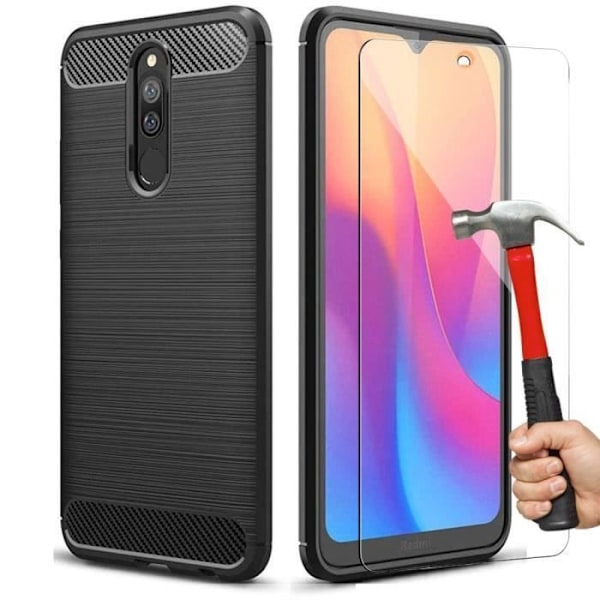 Beskyttelsesetui til Redmi 8A - E.F.CONNECTION - Classic Steel Lines Mønster - Blødt - Sort Svart