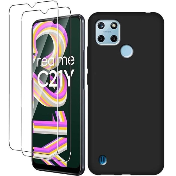 Beskyttelsescover til realme C21Y - E.F.CONNECTION - Sort - Blødt - Glat - Magnetisk - Tempereret Glas Svart