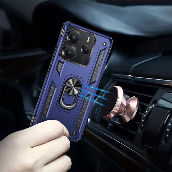 Coque - E.F.CONNECTION - För Xiaomi Redmi Note 14 5G - Stötsäker - Rotterande ring - Härdat glas ingår marinblå