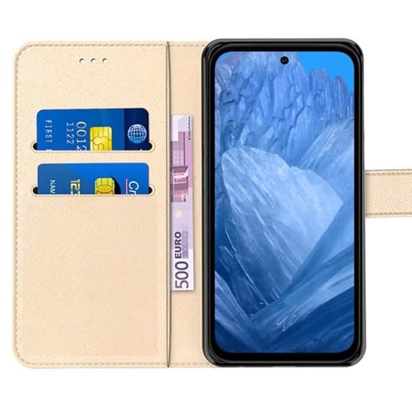 Skyddshölje - E.F.CONNECTION - för Google Pixel 8a - Guldsyntetiskt Läder - Flip Case - Stötabsorberande gyllene