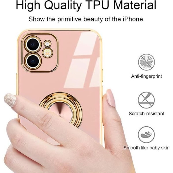 Ringfodral för iPhone 12 Pro Max (6,7") Rosa Elegant Soft Gold Edge Lyx Stötsäker Anti-Scratch Rosa