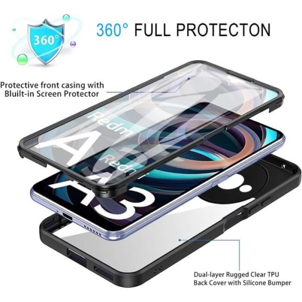 Taske til Xiaomi Redmi A3 Fuld beskyttelse For- og bagside Dobbeltsidet Sort Svart