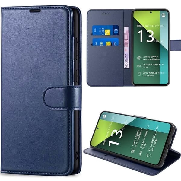Skydd för Xiaomi Redmi Note 13 Pro 5G - Stötsäker - PU-läder - Kortfack marinblå