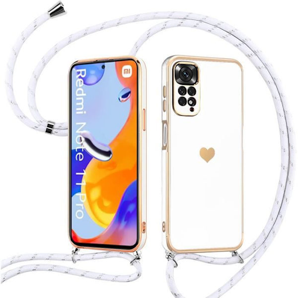 Halsbandsfodral för Xiaomi Redmi Note 11 Pro White Stötsäkert Anti-Rapskydd Mjuk Silikon Vit