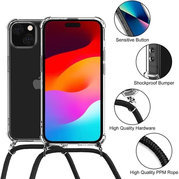 Axelremsfodral för iPhone 15 - E.F.CONNECTION - Mjuk - Silikon - Förstärkta hörn - Midnattsgrön axelrem Transparent, midnattsgrön