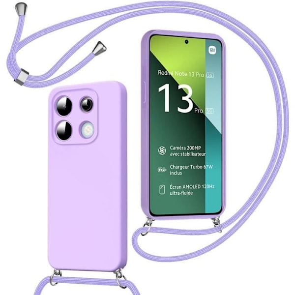 Fodral för Xiaomi Redmi Note 13 Pro 5G (ej för 4G), lila, stötsäker, skyddande mjuk TPU med justerbar axelrem
